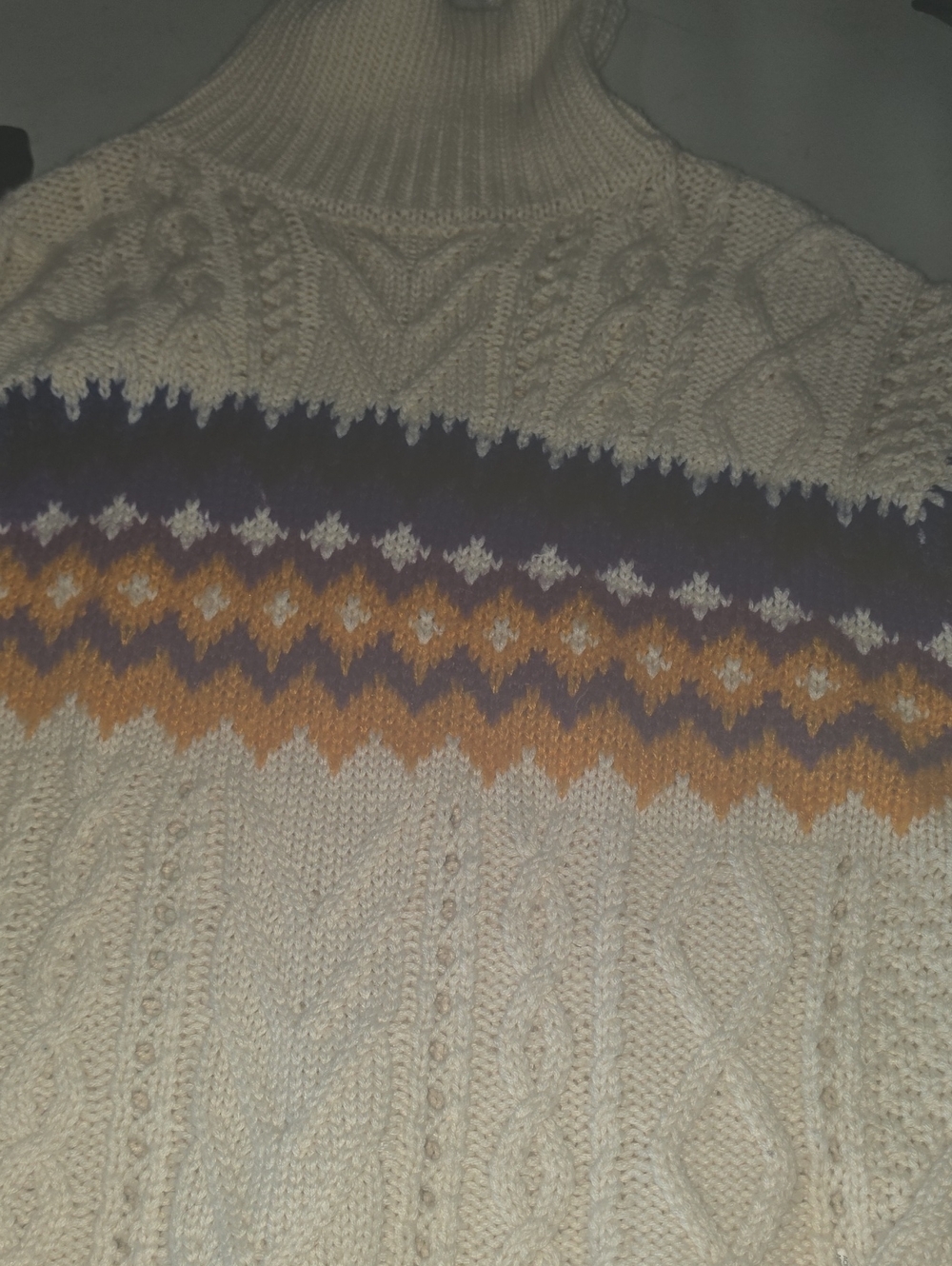 Dear John Cream Cable Turtleneck with Purple & Mustard Fair Isle